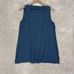 LAFAYETTE 148 Tank Top Womens Medium Blue 100% Silk Scoop Neck Side‎ Slit Luxury